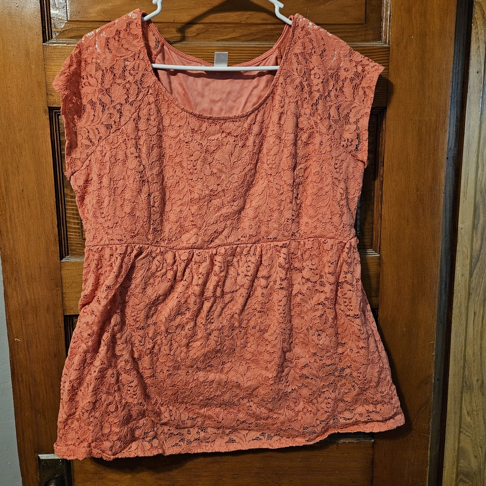 Motherhood Maternity Coral Lace Top